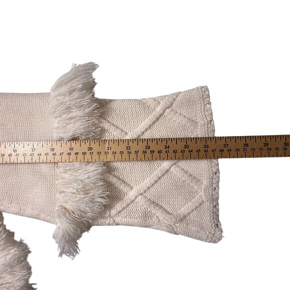 Gianni Bini Fringe Knit Sweater Cream High Neck Textured Boho Western Medium - Picture 15 of 16